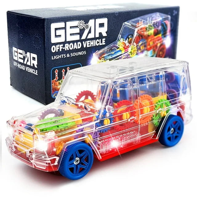 Transparent Gear Jeep Toy β 3D Lights & Music